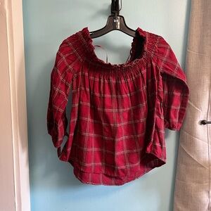 Vestique Red and Black Puff Sleeve Blouse